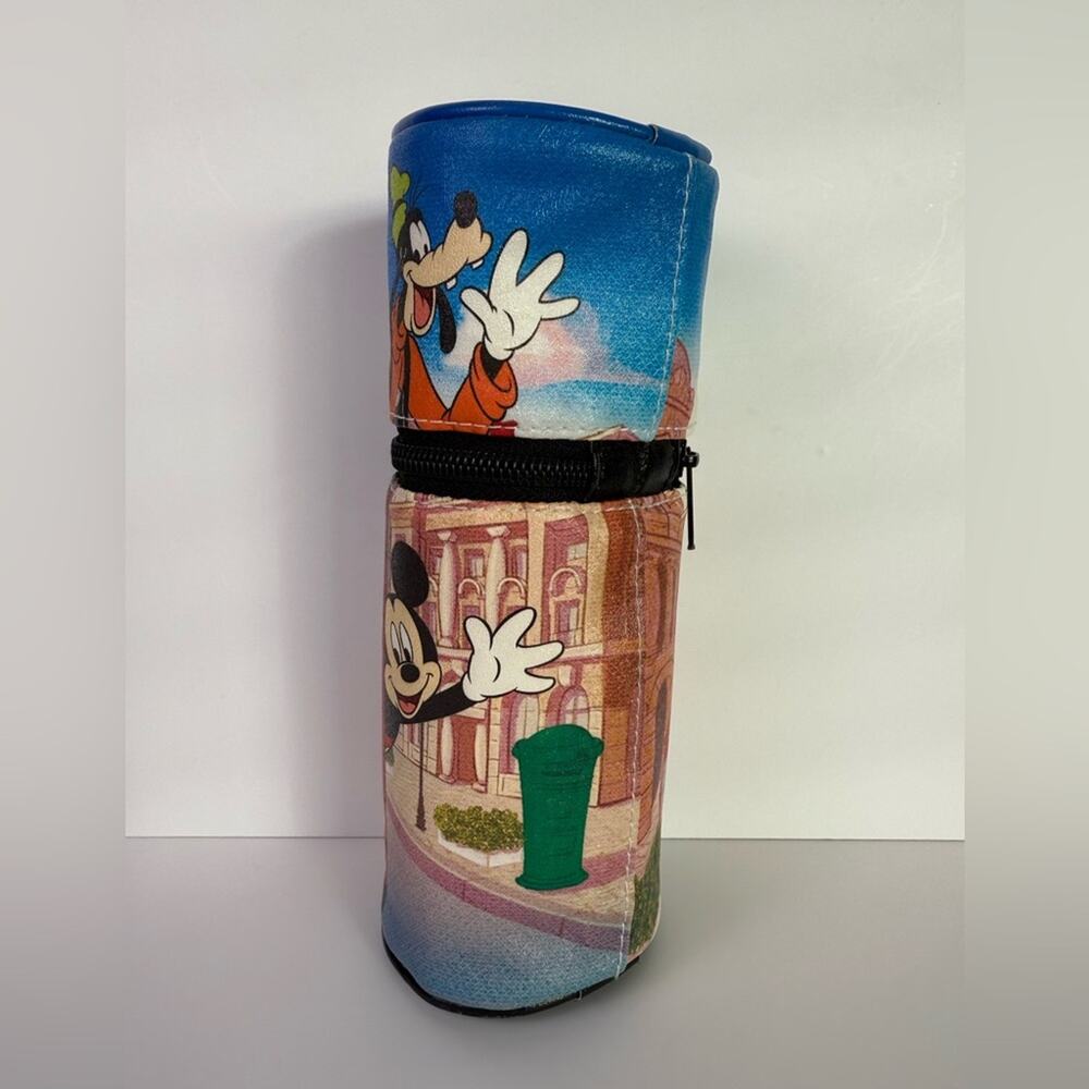 Shanghai Disney Resort Cylindrical Stationary Pencil Pouch/Makeup Bag 9”x3” - Picture 3 of 8